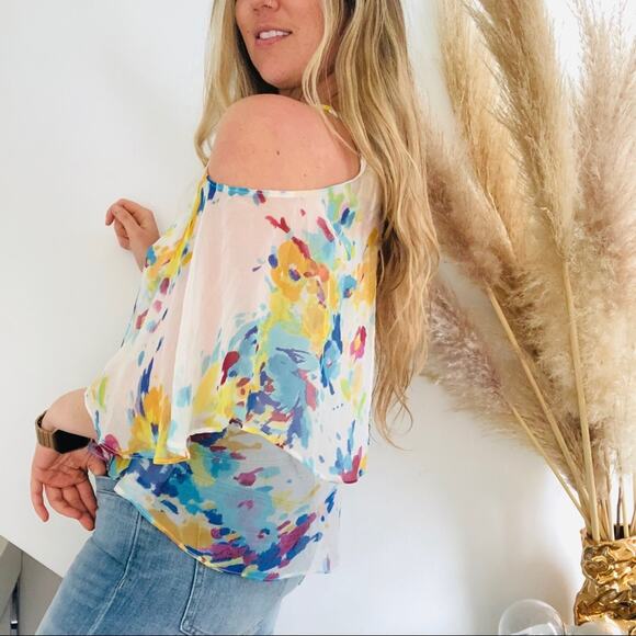 ANTHROPOLOGIE MAEVE White Floral Silk Cold Shoulder Tank Blouse Top Shirt Small - Picture 3 of 10